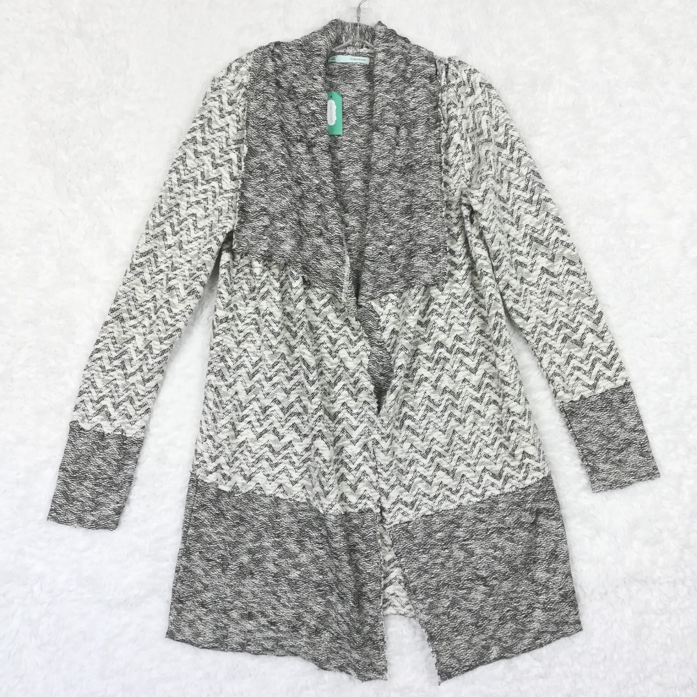 Maurices Womens Cardigan Sweater Open Front Black Cream Chevron Print L New